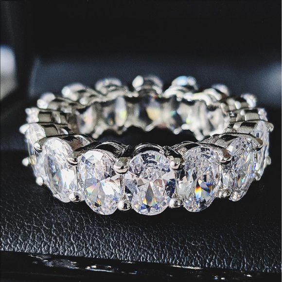 Sterling silver Oval Eternity Wedding Band 5 6 7 8 - Picture 13 of 14